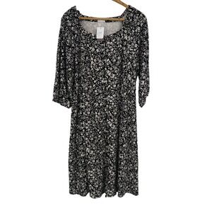J Jill Womens Floral Full Button Up Midi Dress 2X Black Stretch Feminine Cottage